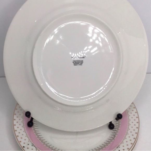 4 Salad Plates Grace's Teaware Pink Band Gold Dots & Trim 8" Porcelain New - Picture 3 of 4